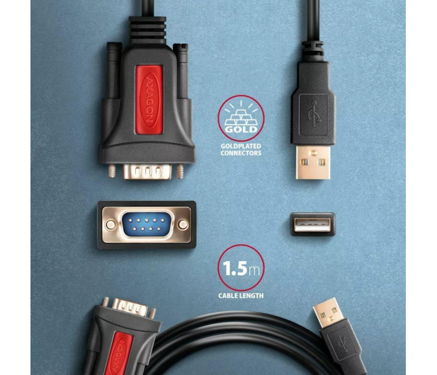 Axagon ADS-1PSN, USB-A 2.0 - serial RS-232 DB9-M / kabel 1.5m - 1353393 - zdjęcie 2